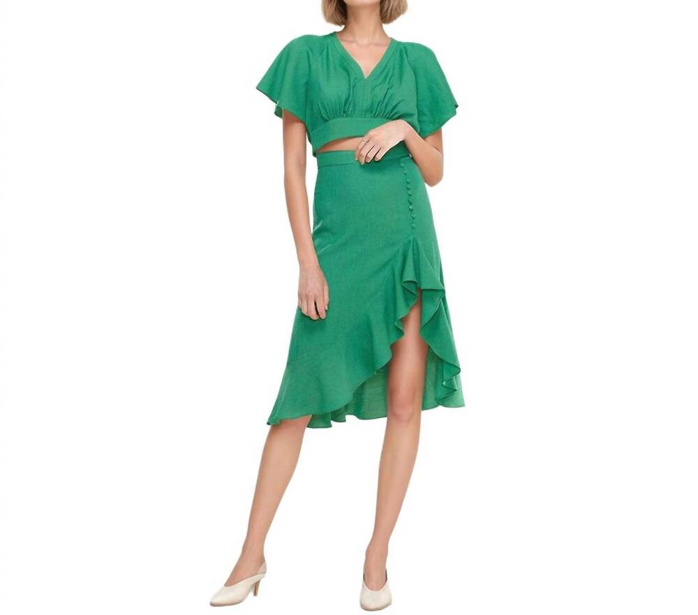NEW ROBIN K cindy asymmetrical hem button front skirt in kelly green
